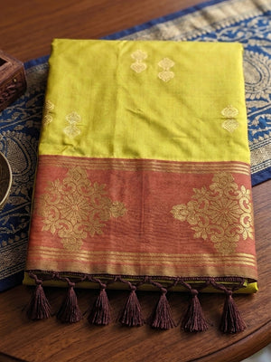 Designer Mustard Silk Blend Saree with Zari Work Border Modern Ethnic Style - Image 2