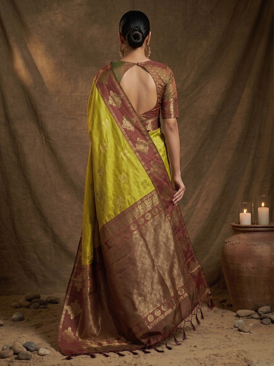 Designer Mustard Silk Blend Saree with Zari Work Border Modern Ethnic Style - Image 5