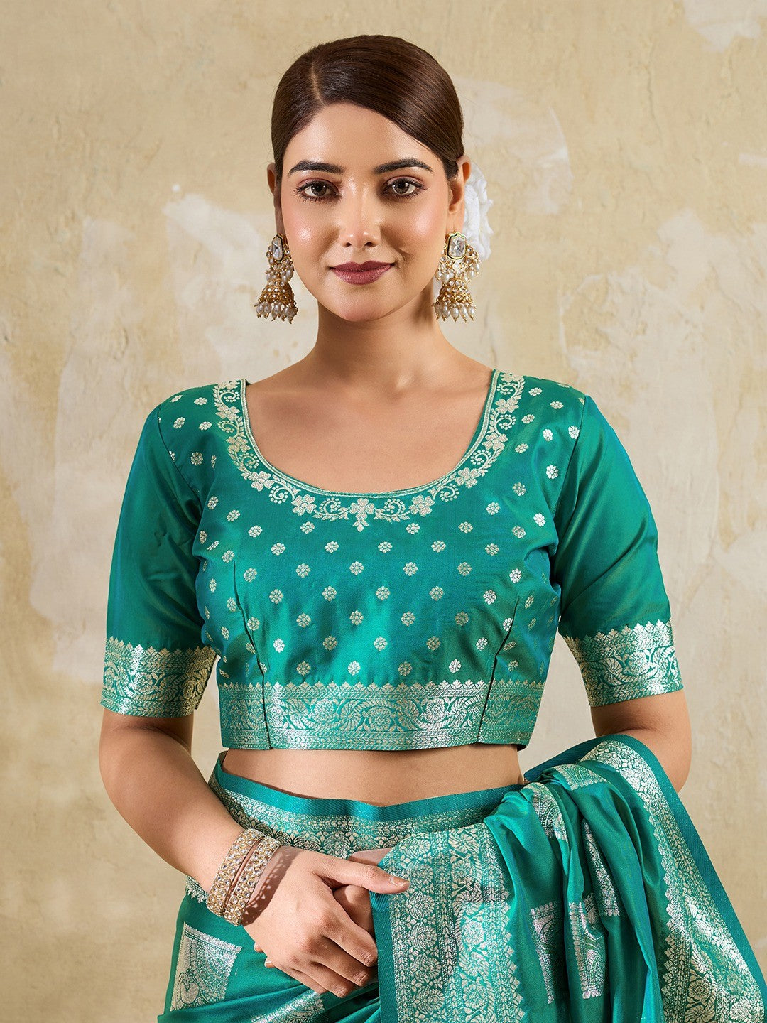 Sea Green Silk Blend Saree with Delicate Zari Work Lightweight Festive Style - Image 6