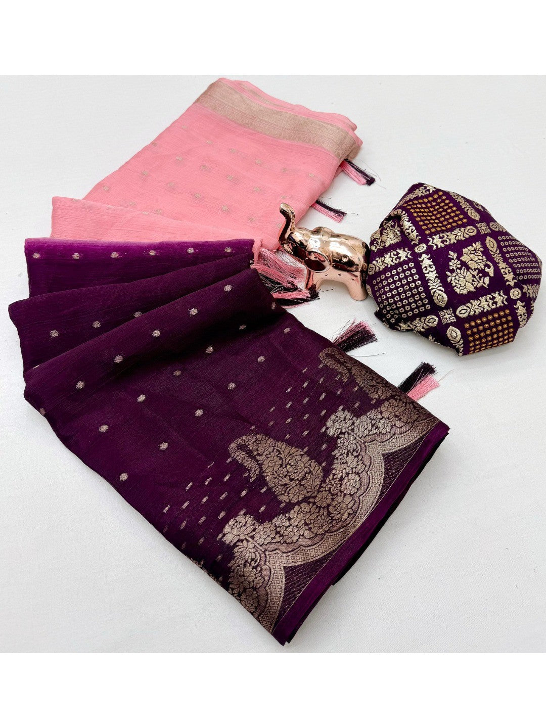 Stylish Multicolor Chinon Saree with Woven Zari Work Elegant Look - Image 3