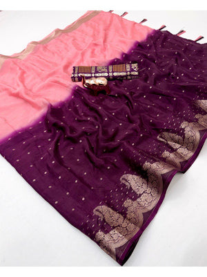 Stylish Multicolor Chinon Saree with Woven Zari Work Elegant Look - Image 2