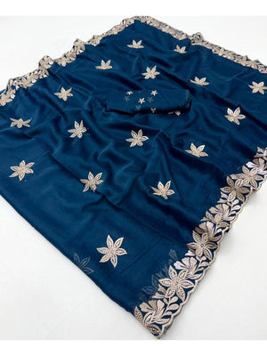 Designer Teal Georgette Saree with Star Embroidery Chic Party Outfit - Image 2