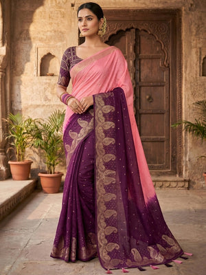 Stylish Multicolor Chinon Saree with Woven Zari Work Elegant Look - Image 1