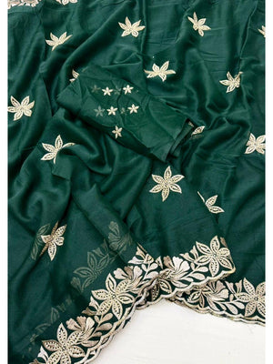 Elegant Green Georgette Saree with Floral Thread Work Embroidery - Image 2