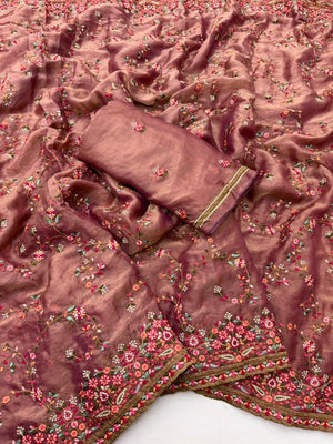Elegant Pink Georgette Saree with Intricate Thread Work in Kashmiri Embroidery - Image 2