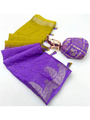 Chic Multicolor Chinon Saree with Zari Work Minimal Elegant Style - Image 2