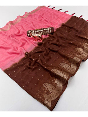Chic Multicolor Chinon Saree with Zari Work Minimal Elegant Style - Image 2