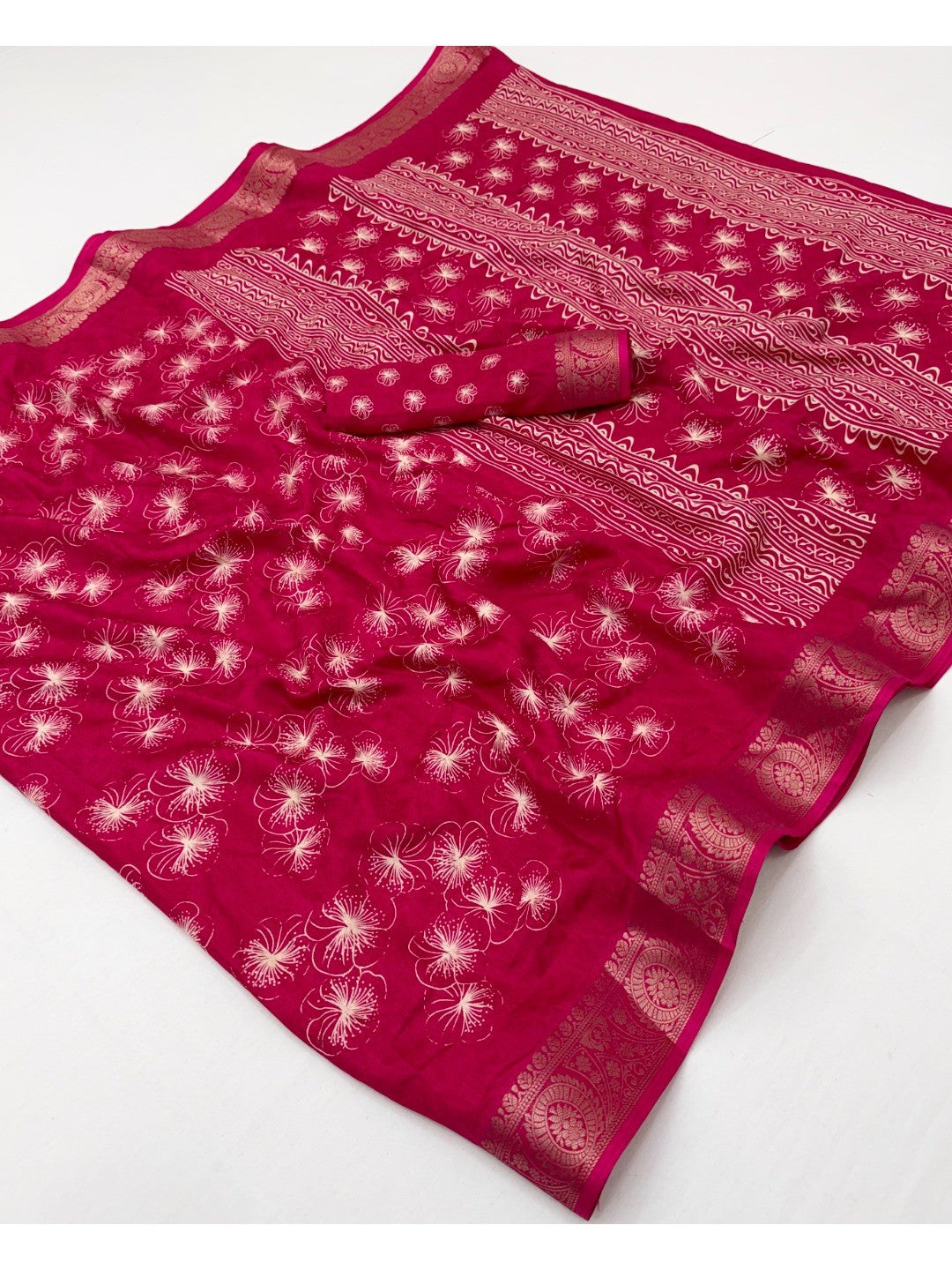 Elegant Pink Dola Silk Saree with Digital Print and Zari Border - Image 3