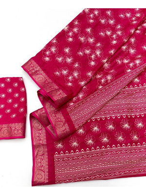 Elegant Pink Dola Silk Saree with Digital Print and Zari Border - Image 2