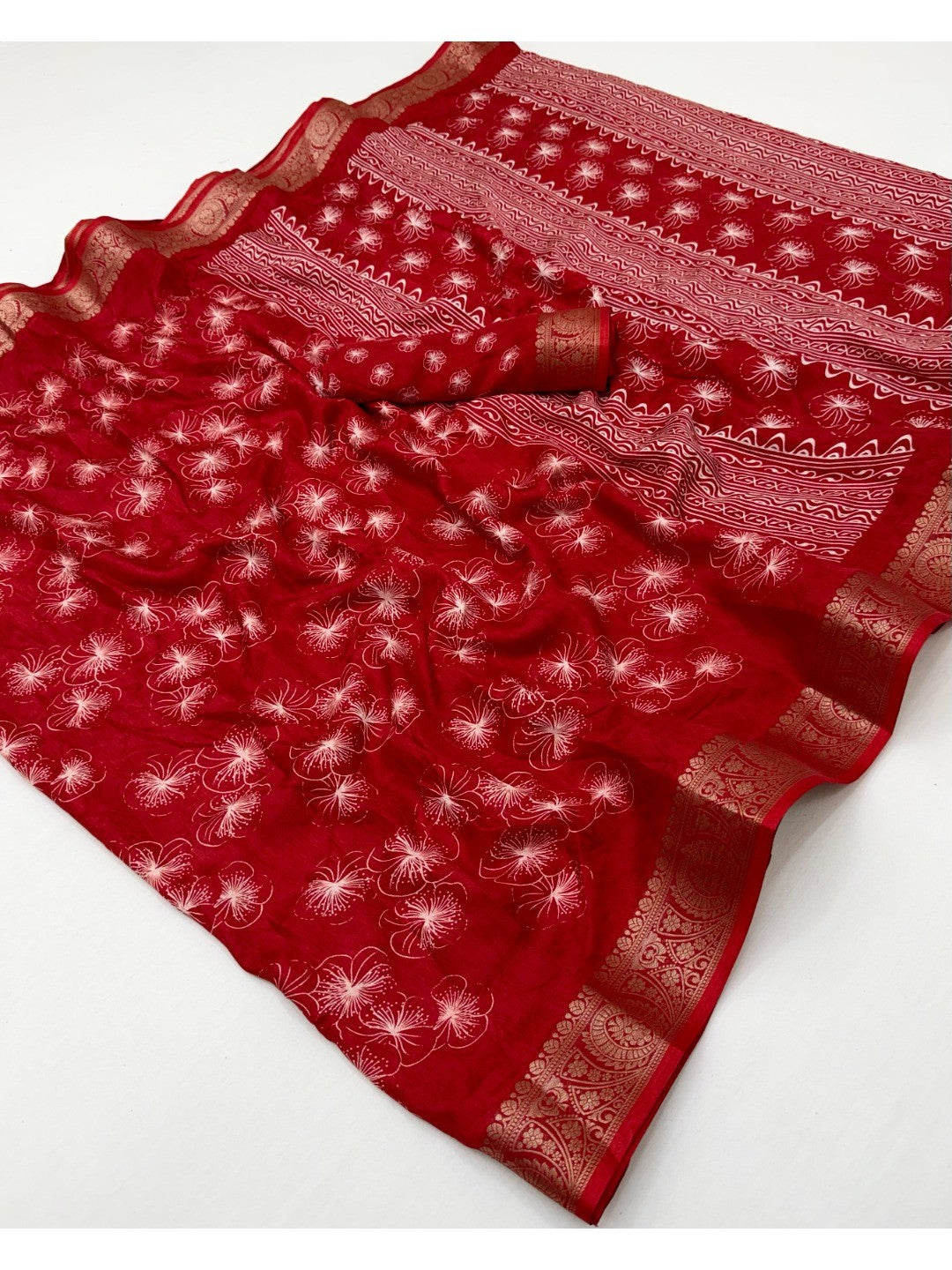 Elegant Red Dola Silk Saree with Digital Print and Zari Border - Image 2