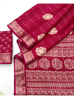 Elegant Pink Crepe Saree with Zari Woven Jacquard Border - Image 2