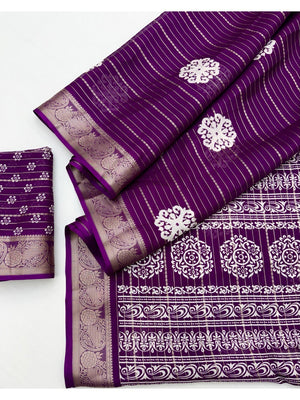 Elegant Striped Purple Crepe Silk Saree with Zari Jacquard Border - Image 2