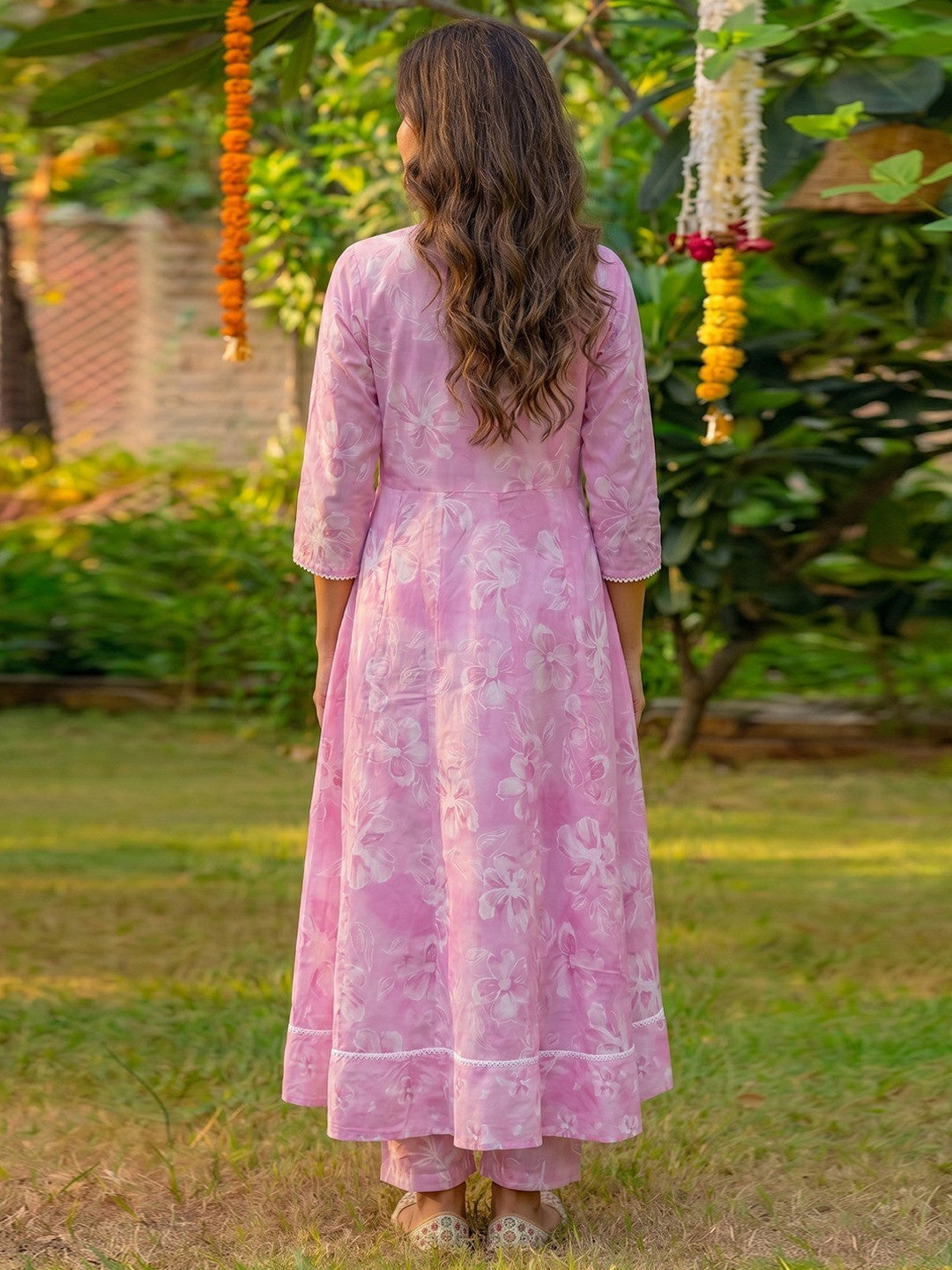 Blush Pink Floral A Line Cotton Salwar Suit with Dupatta Lightweight Graceful Style - Image 3