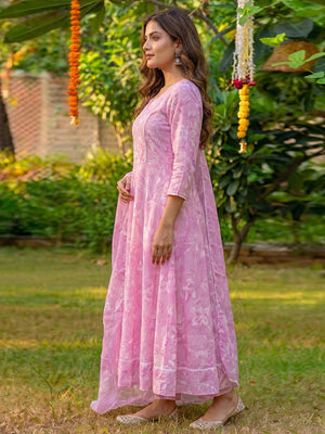 Blush Pink Floral A Line Cotton Salwar Suit with Dupatta Lightweight Graceful Style - Image 2