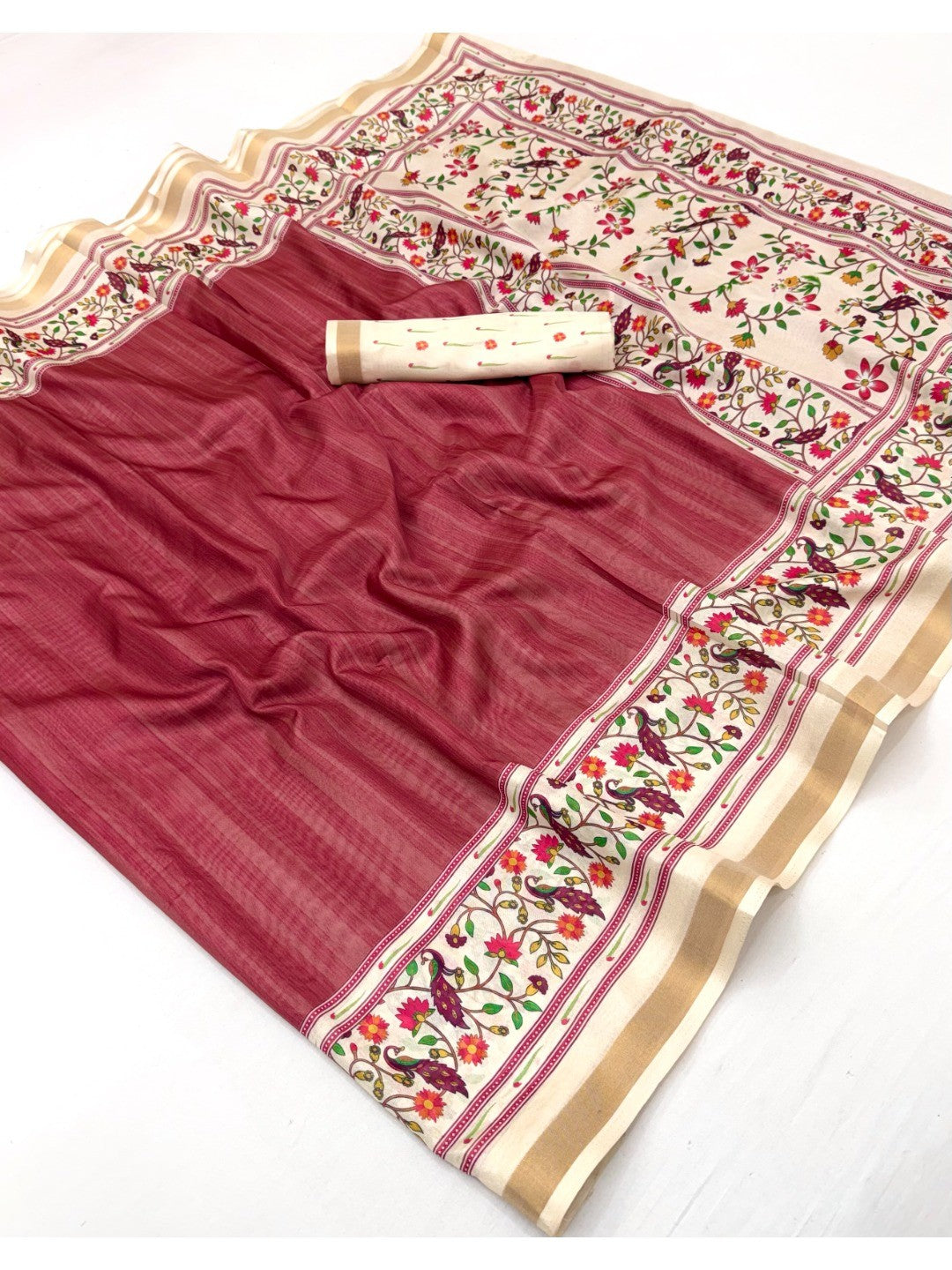 Stylish Pink Digital Print Dola Silk Saree with Rich Zari Border Festive Wear - Image 2