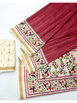Stylish Pink Digital Print Dola Silk Saree with Rich Zari Border Festive Wear - Image 2