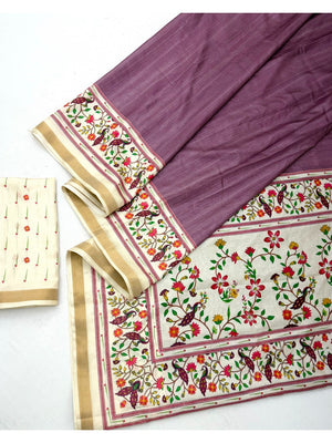 Purple Digital Printed Dola Silk Saree with Zari Border Lightweight Ethnic Wear - Image 2