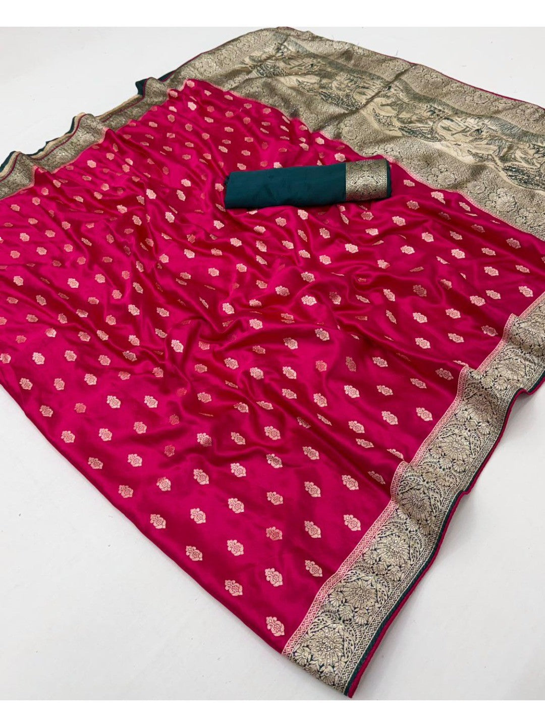 Elegant Pink Satin Silk Saree with Intricate Zari Work - Image 2