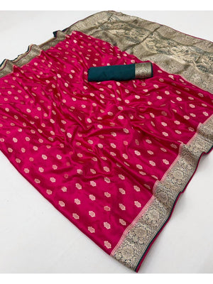 Elegant Pink Satin Silk Saree with Intricate Zari Work - Image 2