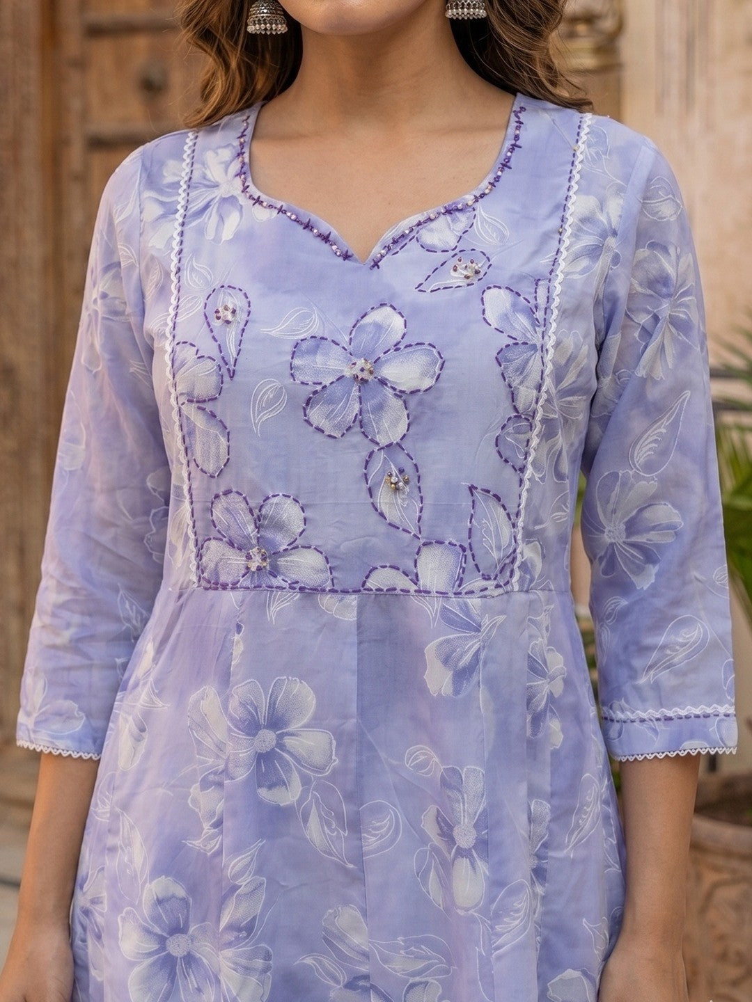 Lavender Floral A Line Cotton Salwar Suit with Dupatta Lightweight Graceful Style - Image 3