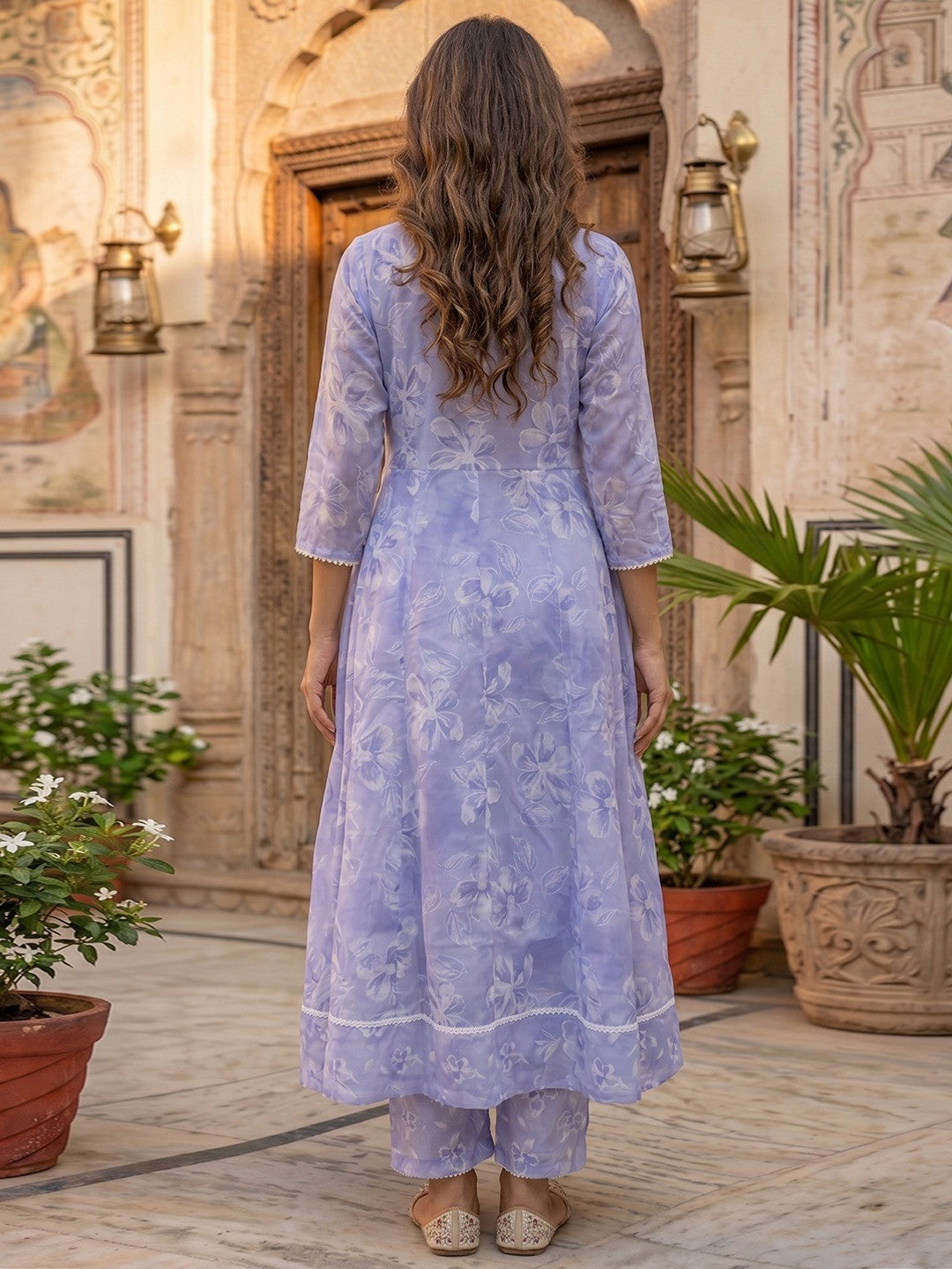 Lavender Floral A Line Cotton Salwar Suit with Dupatta Lightweight Graceful Style - Image 4