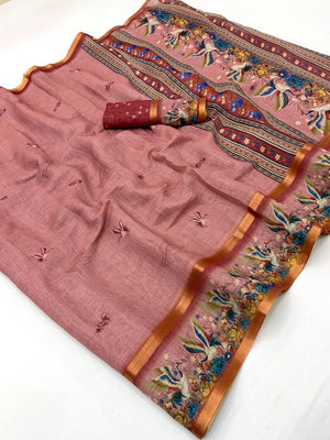 Elegant Pink Pure Cotton Digital Print Saree with Zari Border - Image 2