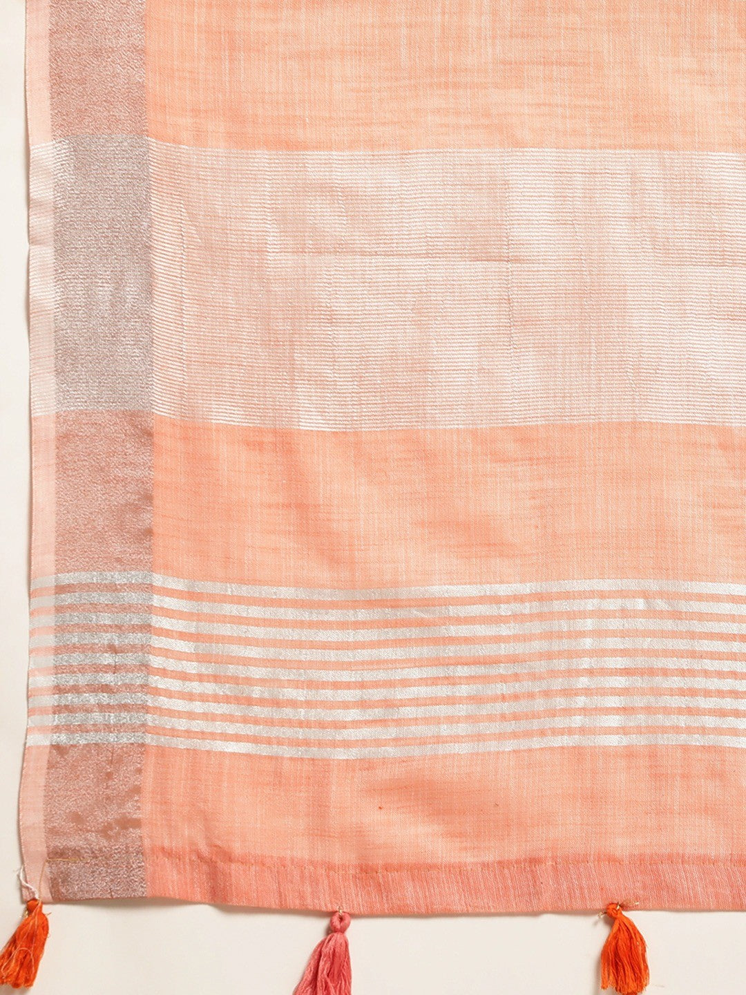 Peach Linen Saree with Subtle Zari Detailing Lightweight Occasion Wear - Image 3