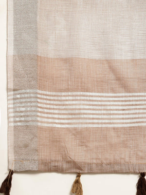 Brown Linen Saree with Subtle Zari Detailing Lightweight Occasion Wear - Image 2