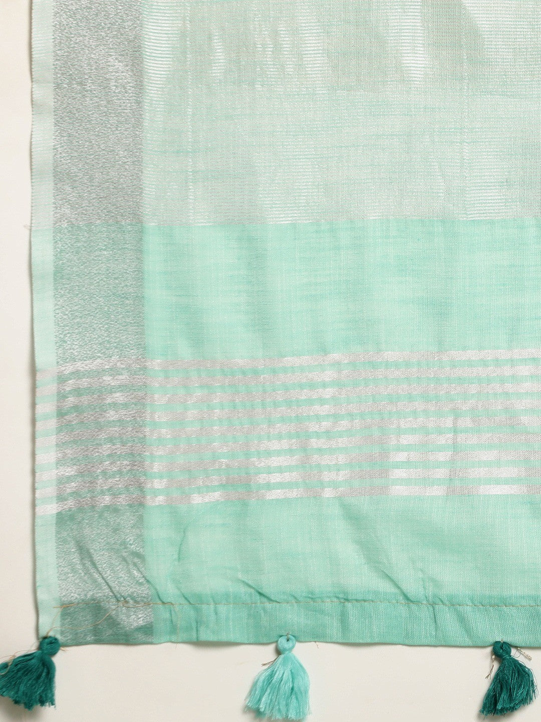 Rama Blue Linen Saree with Subtle Zari Detailing Lightweight Occasion Wear - Image 3