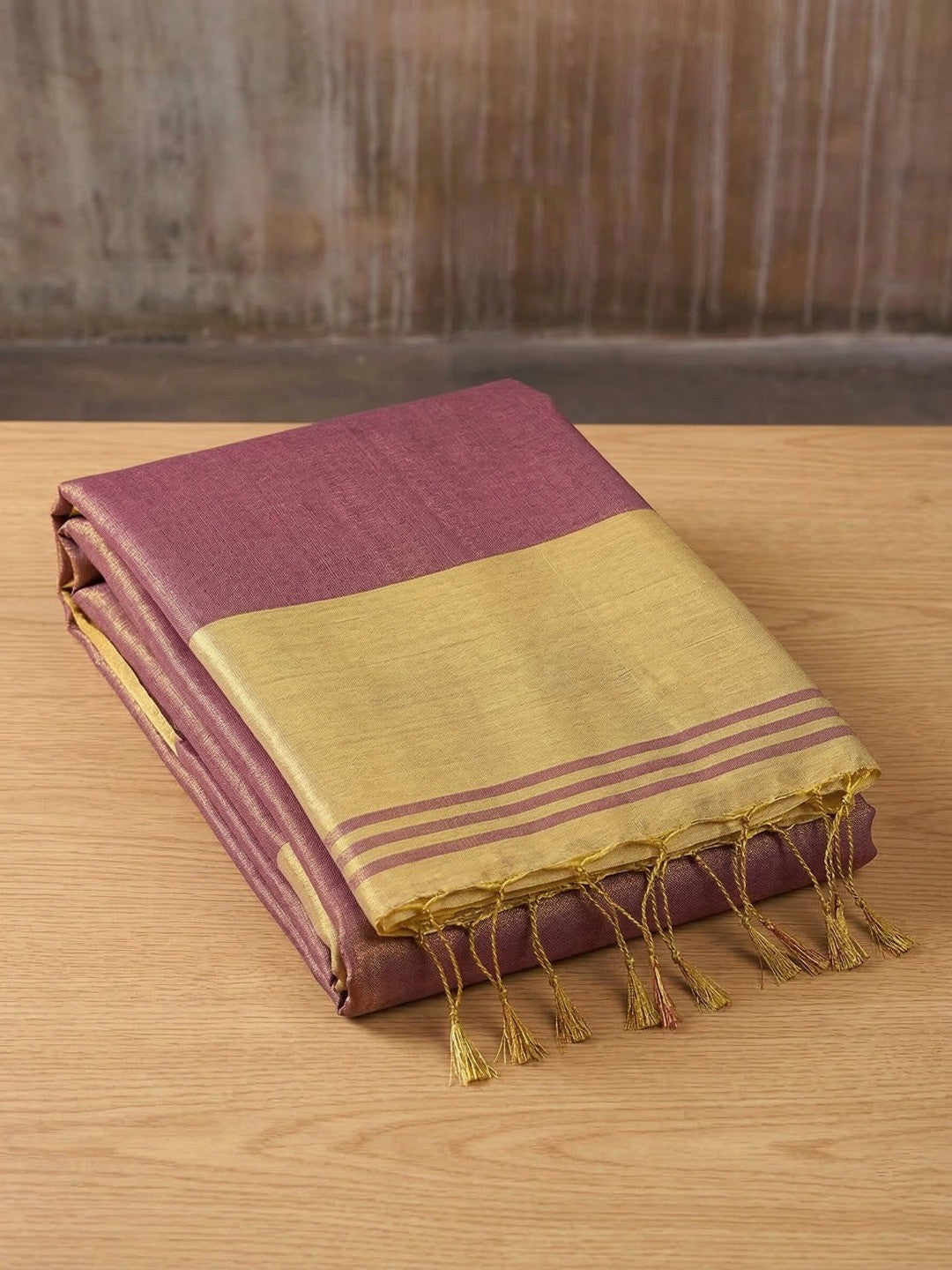 Classic Mauve Solid Tissue Silk Saree Featuring Intricate Zari Weaving & Tassel Pallu - Image 2