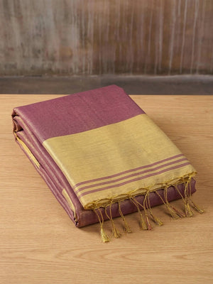 Classic Mauve Solid Tissue Silk Saree Featuring Intricate Zari Weaving & Tassel Pallu - Image 2