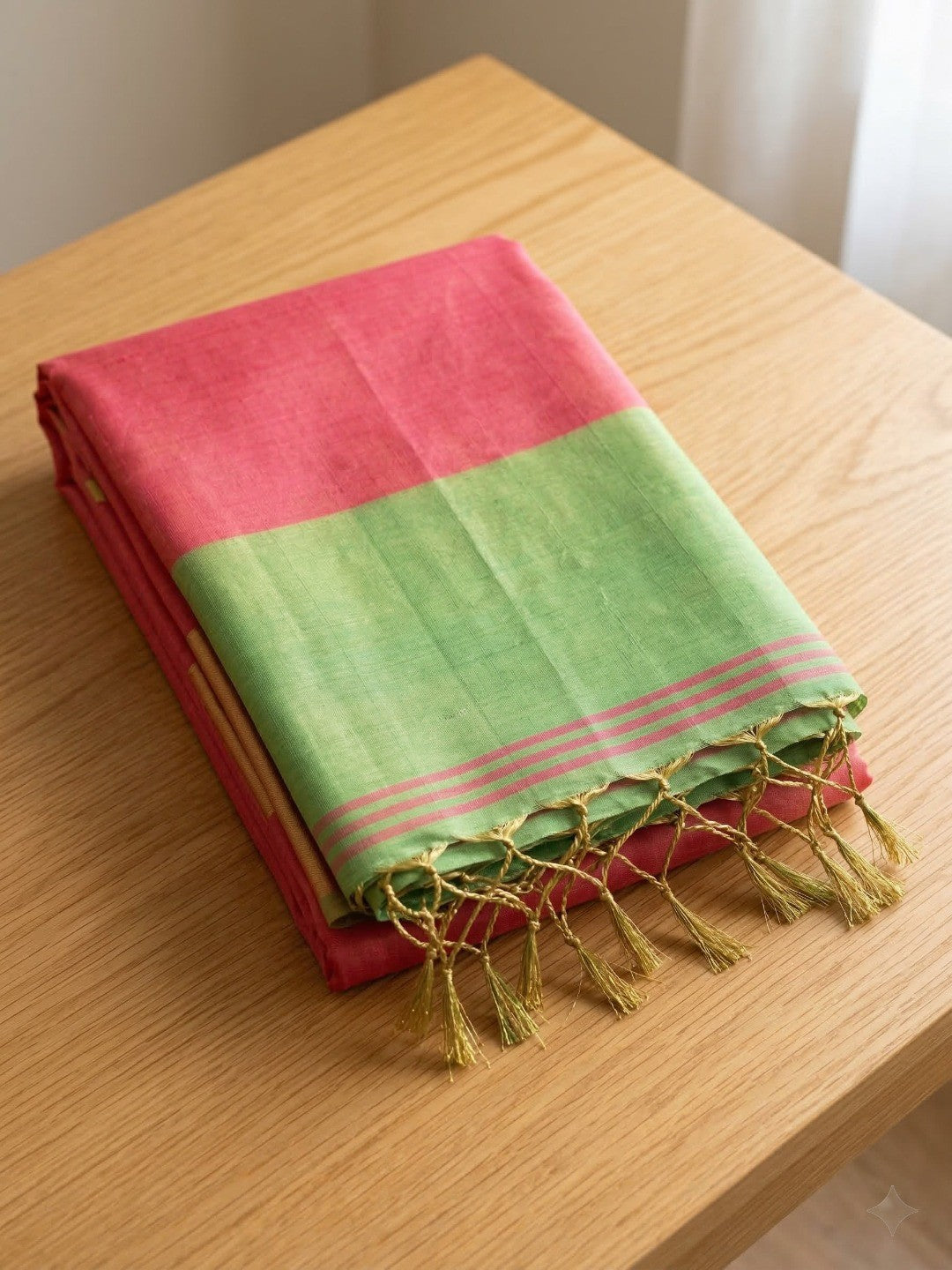 Classic Pink Solid Tissue Silk Saree Featuring Intricate Zari Weaving & Tassel Pallu - Image 4
