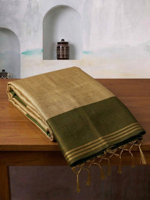 Classic Cream Solid Tissue Silk Saree Featuring Intricate Zari Weaving & Tassel Pallu - Image 2
