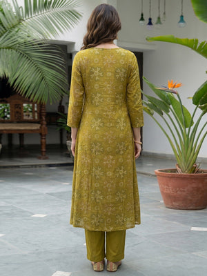 Green Printed Mulmul Cotton Kurta Set with Dupatta Minimal Elegant Look - Image 2