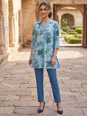 Premium Sea Green Rayon Top with Floral Design Elegant Casual Look - Image 2