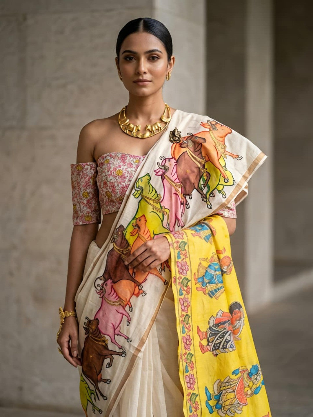 Cream Linen with Vibrant Hand-Painted Folk Art Motifs - Image 3