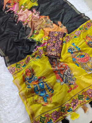 Exquisite Printed Black Mysore Silk Saree with Vibrant Border - Image 2