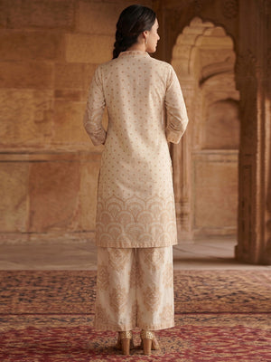 Off White & Rust Pure Cotton Salwar Suit with Printed Design and Matching Dupatta Easy Fit Wear - Image 2