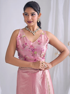 Premium Pink Art Silk Saree With Stone & Cutdhana Border Embellishment - Image 2