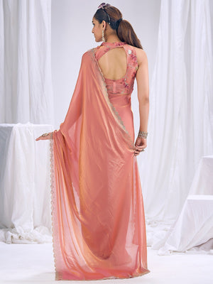 Premium Peach Art Silk Saree With Stone & Cutdhana Border Embellishment - Image 2