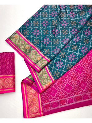 Elegant Blue Art Silk Patola Weaving Saree with Fancy Border and Blouse - Image 2