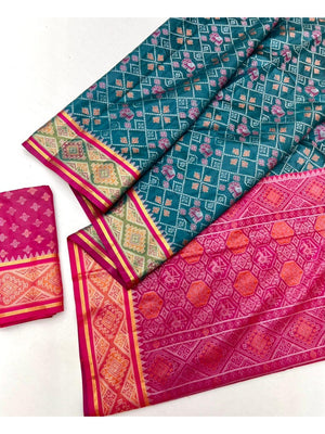 Elegant Blue Art Silk Patola Weaving Saree with Fancy Border and Blouse - Image 2