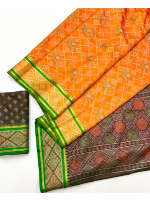 Mustard Art Silk Weaving Patola Saree with Fancy Border and Blouse - Image 2