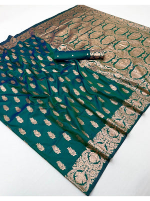 Elegant Green Floral Zari Weaving Art Silk Saree With Graceful Traditional Craftsmanship - Image 2