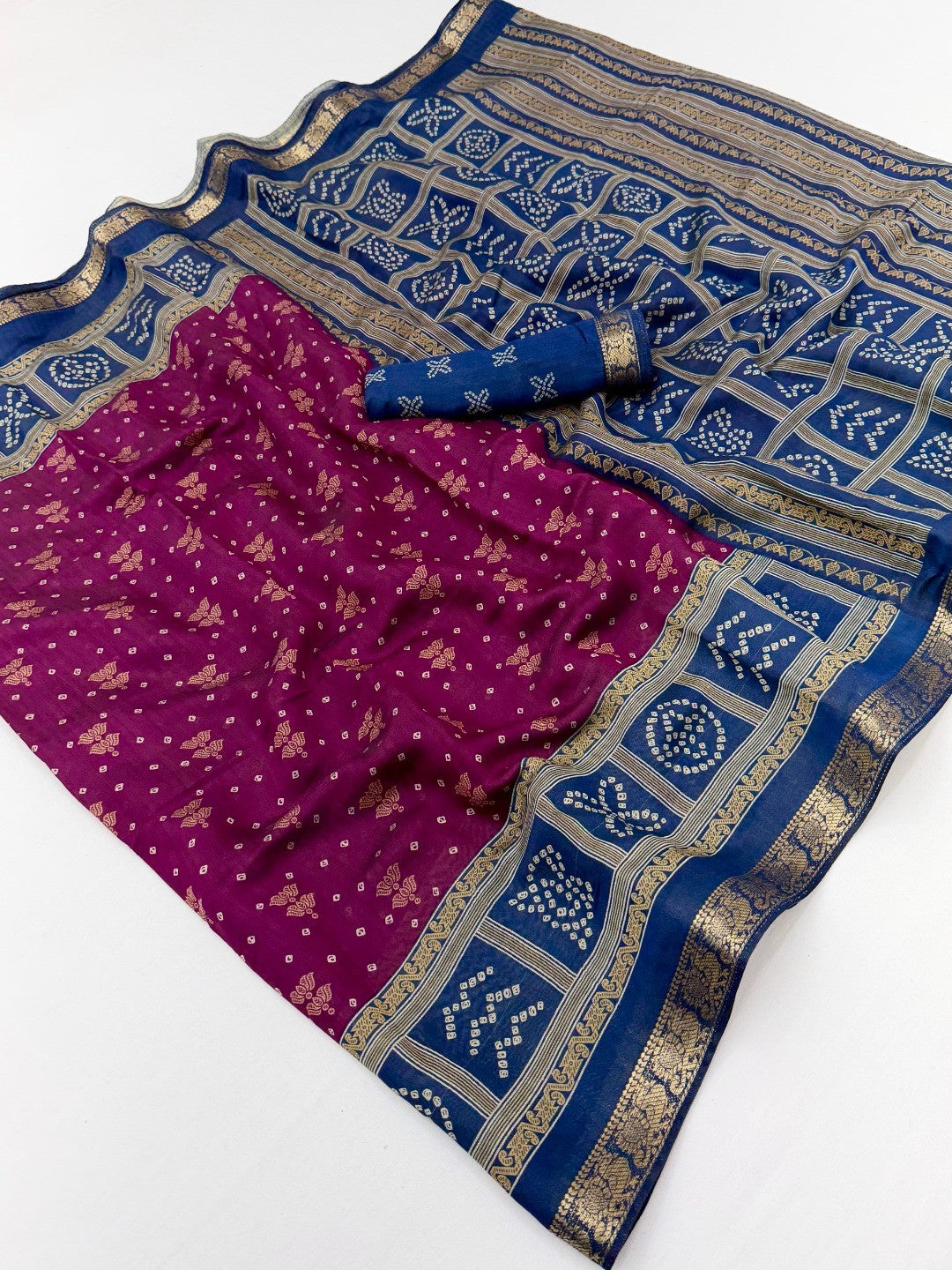 Elegant Wine Viscose Bandhani Printed Saree with Jacquard Border - Image 2