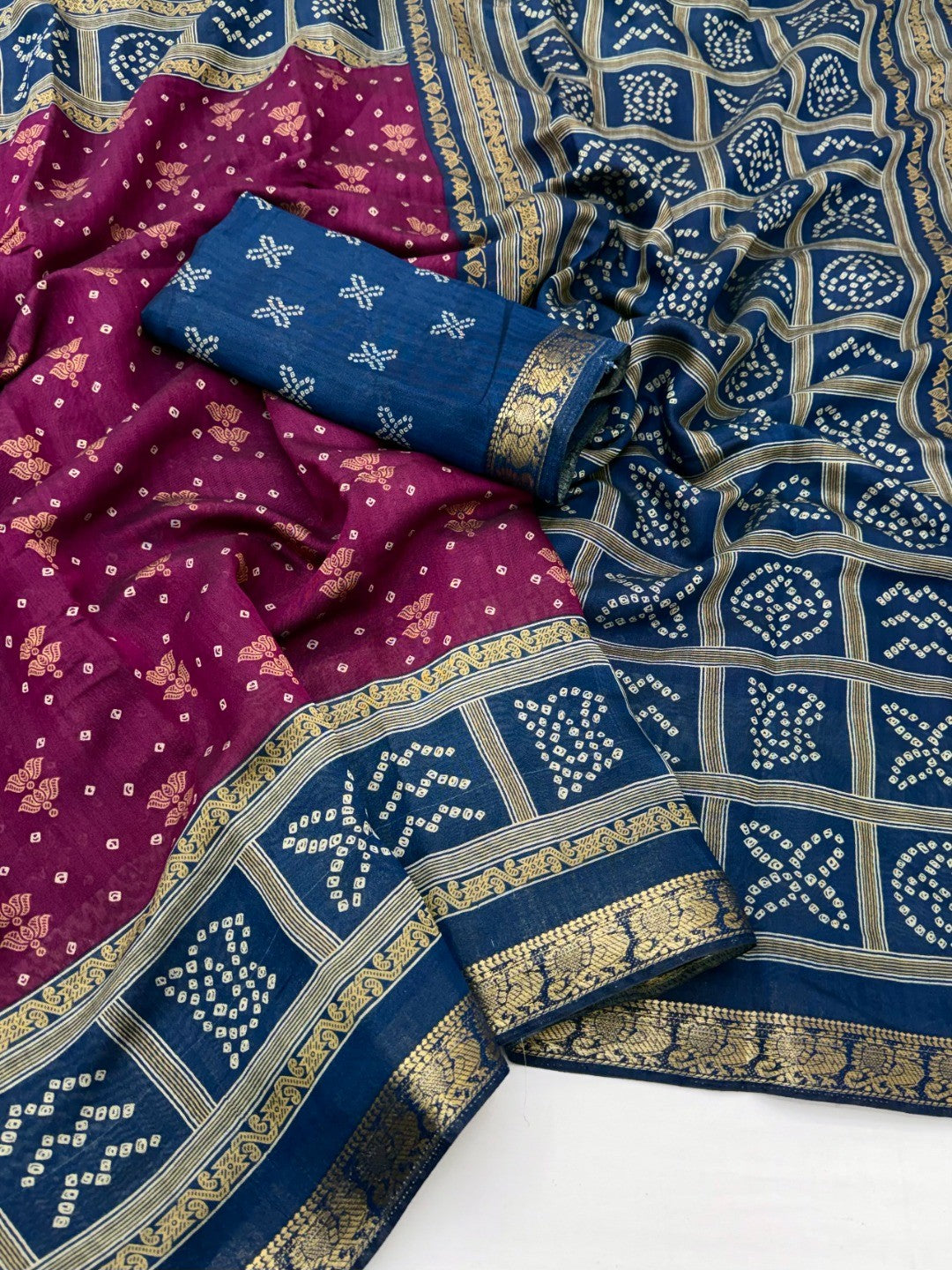 Elegant Wine Viscose Bandhani Printed Saree with Jacquard Border - Image 3