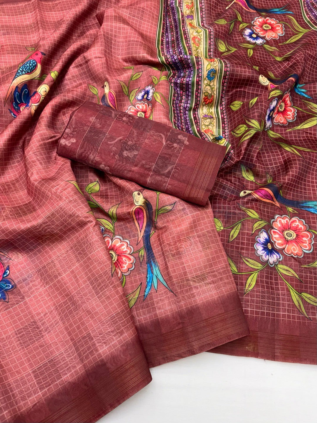 Elegant Dark Peach Pure Cotton Saree with Digital Print and Zari Border - Image 3