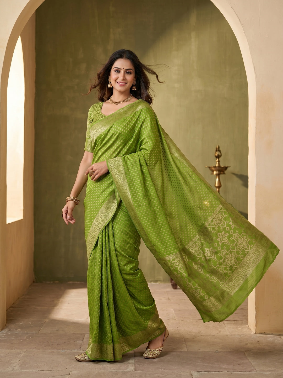 Rich Green Cotton Silk Saree with Zari Weaving Refined Ethnic Wear - Image 1