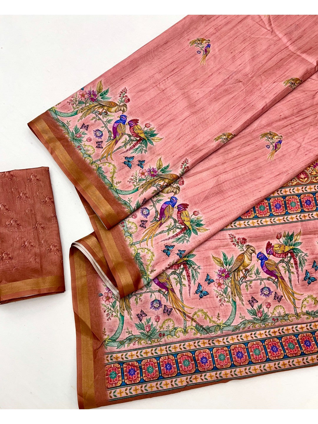 Elegant Pink Dola Silk Saree with Digital Print and Zari Border - Image 2