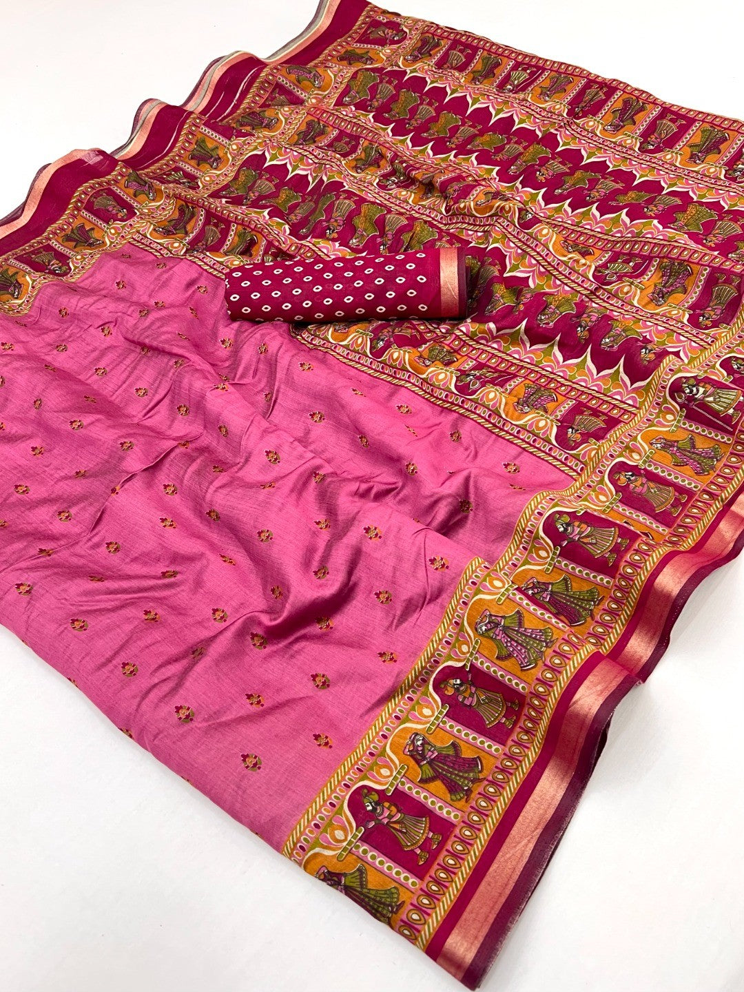 Elegant Pink Viscose Saree with Fancy Print and Zari Border - Image 3